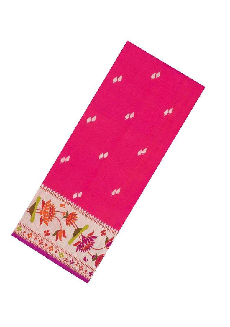 Pink Handloom Banarasi Silk Saree With Floral Buttas Meena Borde With Buttas And Brocade Design For Women - Indya