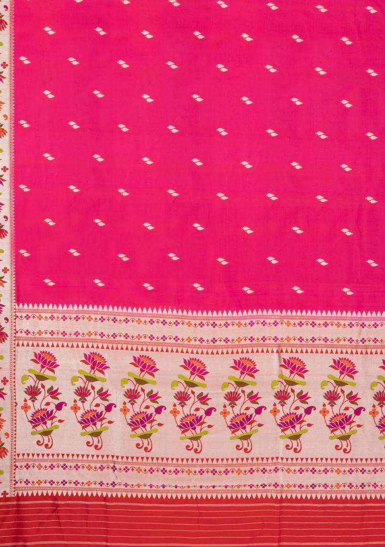 Pink Handloom Banarasi Silk Saree With Floral Buttas Meena Borde With Buttas And Brocade Design For Women - Indya
