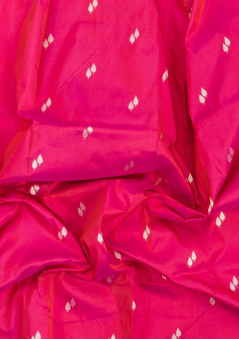 Pink Handloom Banarasi Silk Saree With Floral Buttas Meena Borde With Buttas And Brocade Design For Women - Indya