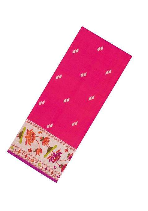 Pink Handloom Banarasi Silk Saree With Floral Buttas Meena Borde With Buttas And Brocade Design For Women