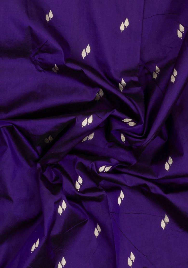 Dark Purple Handloom Banarasi Silk Saree With Floral Buttas Meena Borde With Buttas And Brocade Design For Women - Indya