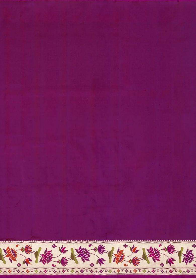 Dark Purple Handloom Banarasi Silk Saree With Floral Buttas Meena Borde With Buttas And Brocade Design For Women - Indya