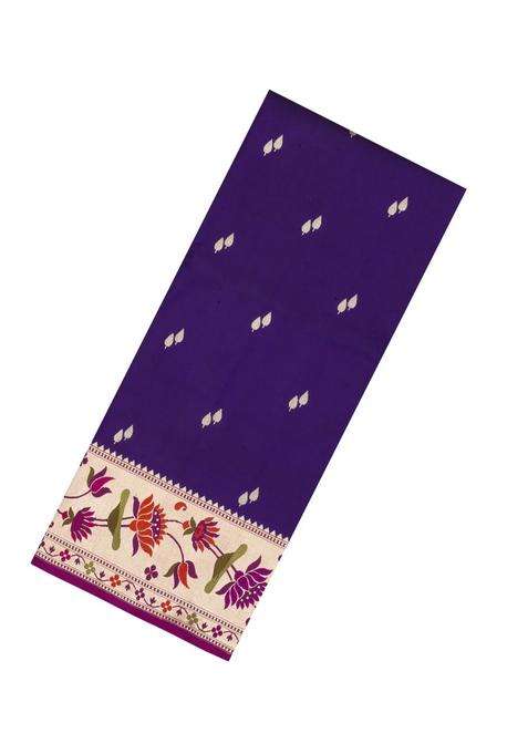 Dark Purple Handloom Banarasi Silk Saree With Floral Buttas Meena Borde With Buttas And Brocade Design For Women