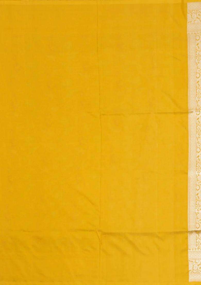 Mustard Handloom Banarasi Silk Saree With Meena Floral Motifs With Buttas And Brocade Design For Women - Indya