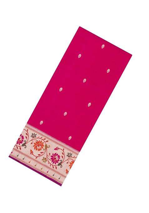 Pink Handloom Banarasi Silk Saree With Floral Buttas Meena Borde With Buttas And Brocade Design For Women