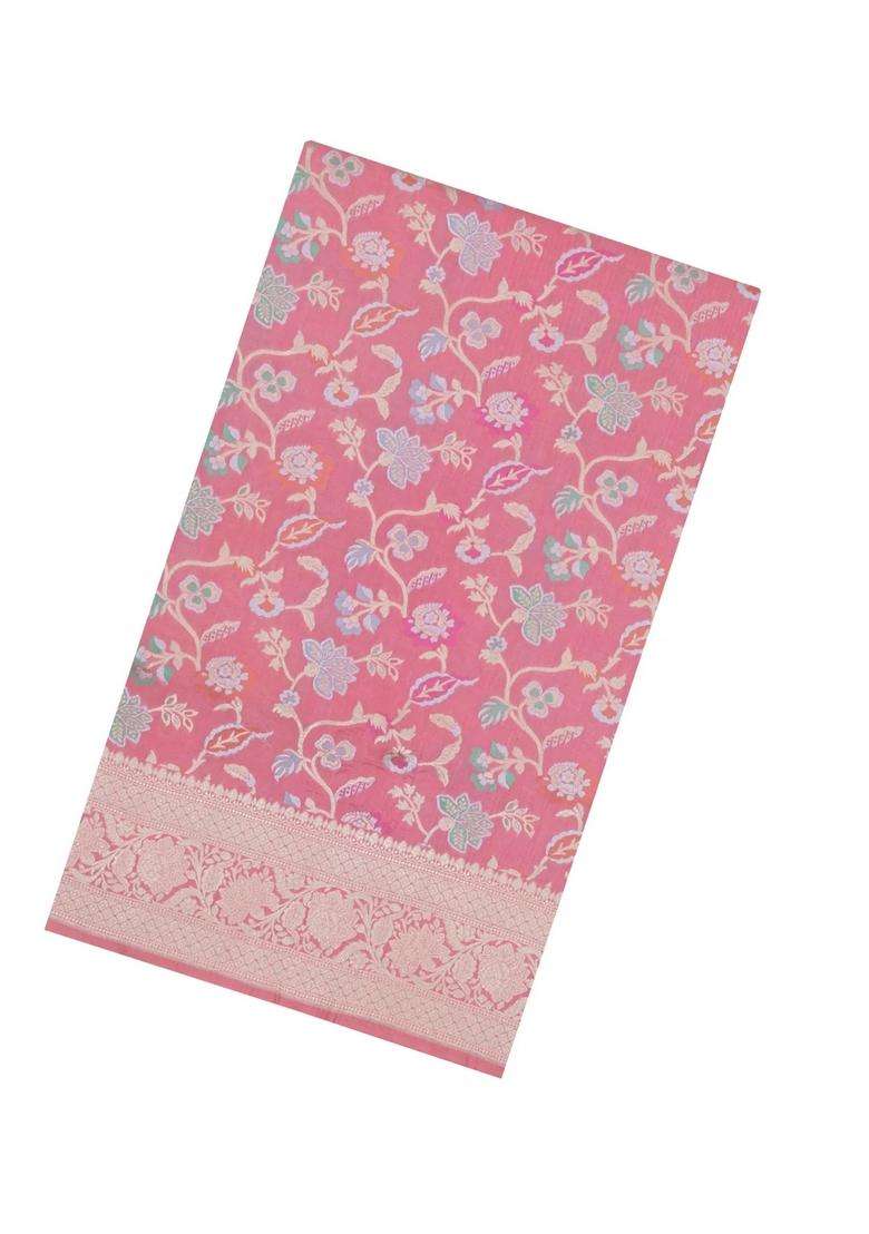 Peach Handloom Banarasi Silk Saree With Meena Floral Motifs With Buttas And Brocade Design For Women - Indya