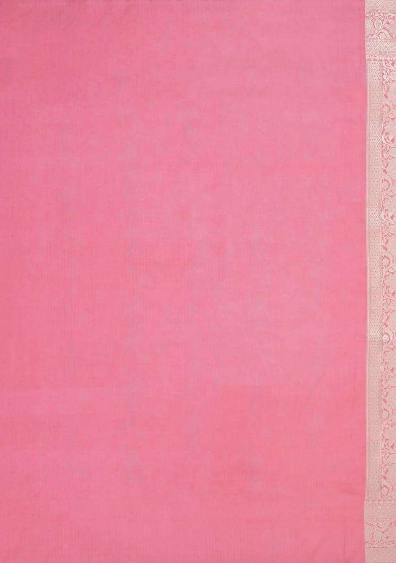 Peach Handloom Banarasi Silk Saree With Meena Floral Motifs With Buttas And Brocade Design For Women - Indya