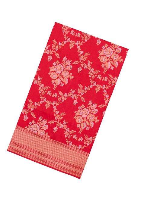 Red Handloom Banarasi Silk Saree With Meena Floral Motifs With Buttas And Brocade Design For Women