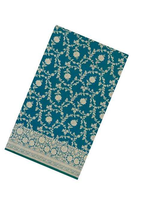 Sea Green Handloom Banarasi Silk Saree With Floral Zari Motifs With Buttas And Brocade Design For Women