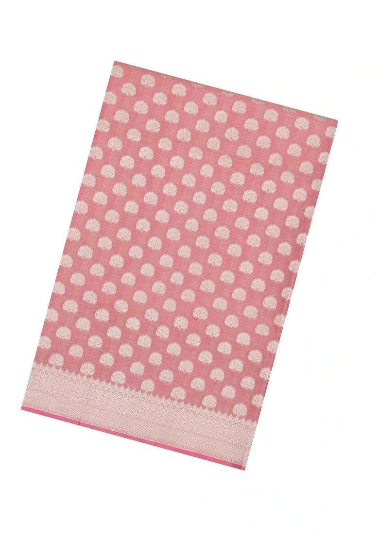 Dusty Pink Handloom Banarasi Silk Saree With Floral Zari Motifs With Buttas And Brocade Design For Women - Indya