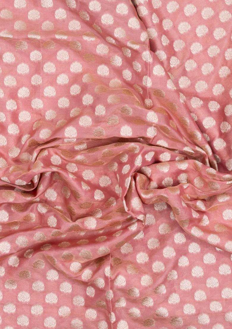 Dusty Pink Handloom Banarasi Silk Saree With Floral Zari Motifs With Buttas And Brocade Design For Women - Indya