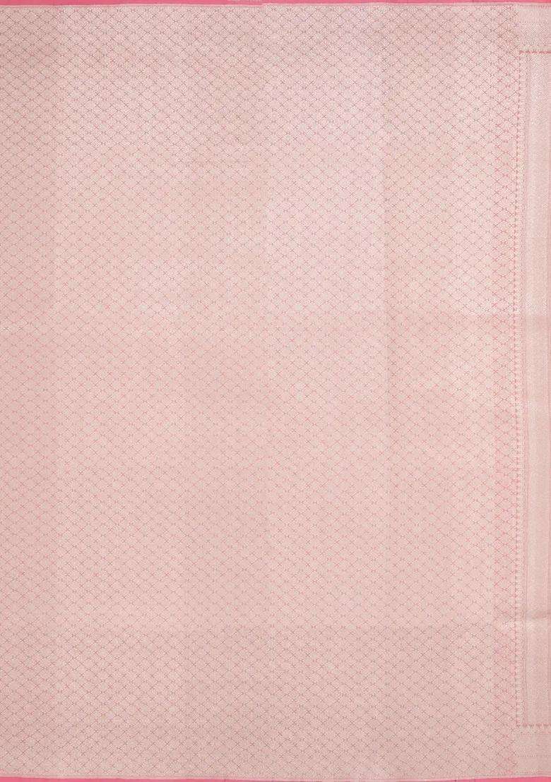 Dusty Pink Handloom Banarasi Silk Saree With Floral Zari Motifs With Buttas And Brocade Design For Women - Indya