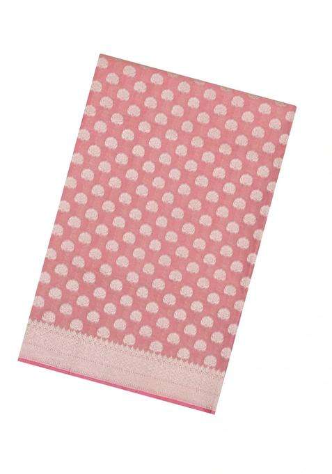 Dusty Pink Handloom Banarasi Silk Saree With Floral Zari Motifs With Buttas And Brocade Design For Women