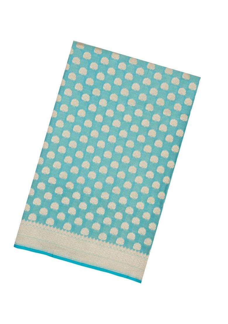 Turquoise Handloom Banarasi Silk Saree With Floral Zari Motifs With Buttas And Brocade Design For Women - Indya