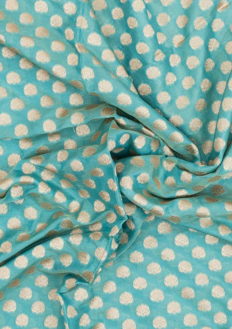 Turquoise Handloom Banarasi Silk Saree With Floral Zari Motifs With Buttas And Brocade Design For Women - Indya