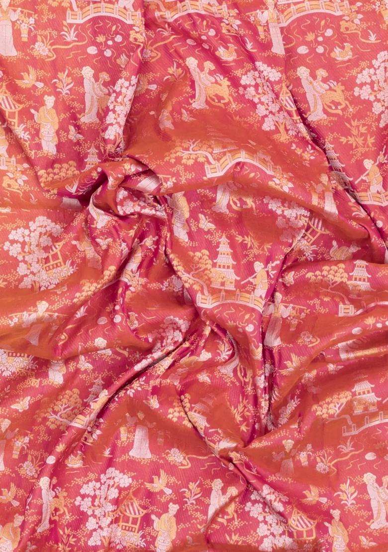 Dusty Peach Handloom Banarasi Silk Saree With Zari Motifs With Buttas And Brocade Design For Women - Indya