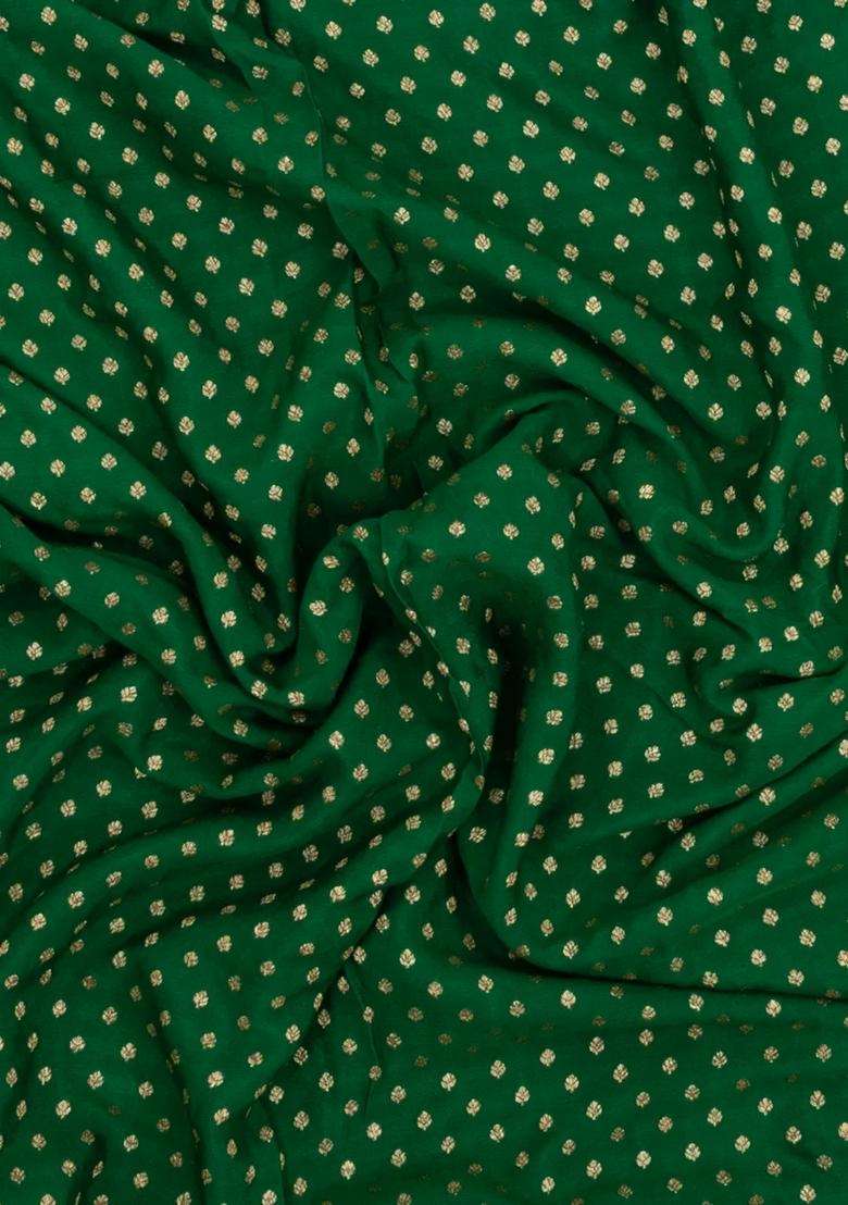 Green Handloom Banarasi Khaddi Georgette Silk Saree With Floral Motifs With Buttas And Brocade Design For Women - Indya