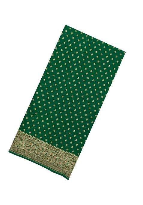Green Handloom Banarasi Khaddi Georgette Silk Saree With Floral Motifs With Buttas And Brocade Design For Women