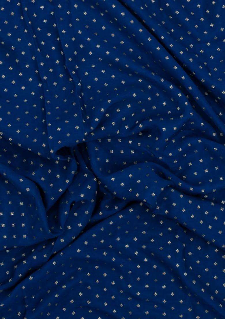 Blue Handloom Banarasi Khaddi Georgette Silk Saree With Floral Motifs With Buttas And Brocade Design For Women - Indya