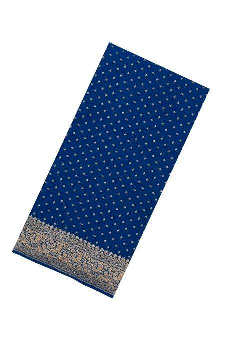 Blue Handloom Banarasi Khaddi Georgette Silk Saree With Floral Motifs With Buttas And Brocade Design For Women