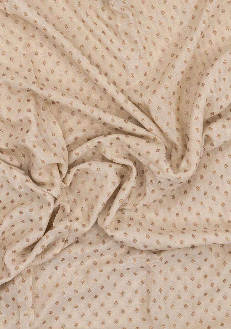 Off White Handloom Banarasi Khaddi Georgette Silk Saree With Contrast Border With Buttas And Brocade Design For Women - Indya