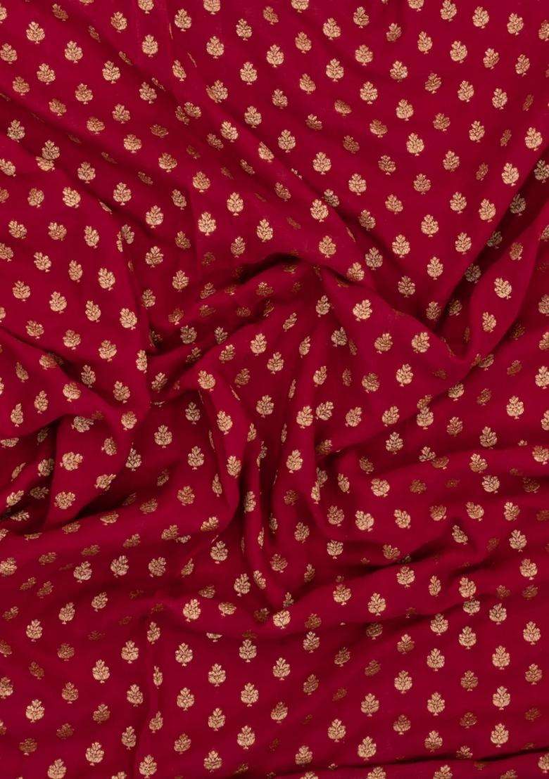 Red Handloom Banarasi Khaddi Georgette Silk Saree With Floral Motifs With Buttas And Brocade Design For Women - Indya