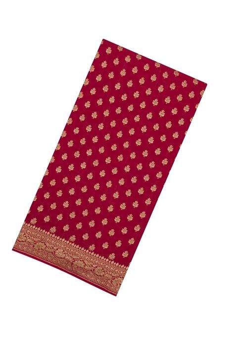 Red Handloom Banarasi Khaddi Georgette Silk Saree With Floral Motifs With Buttas And Brocade Design For Women
