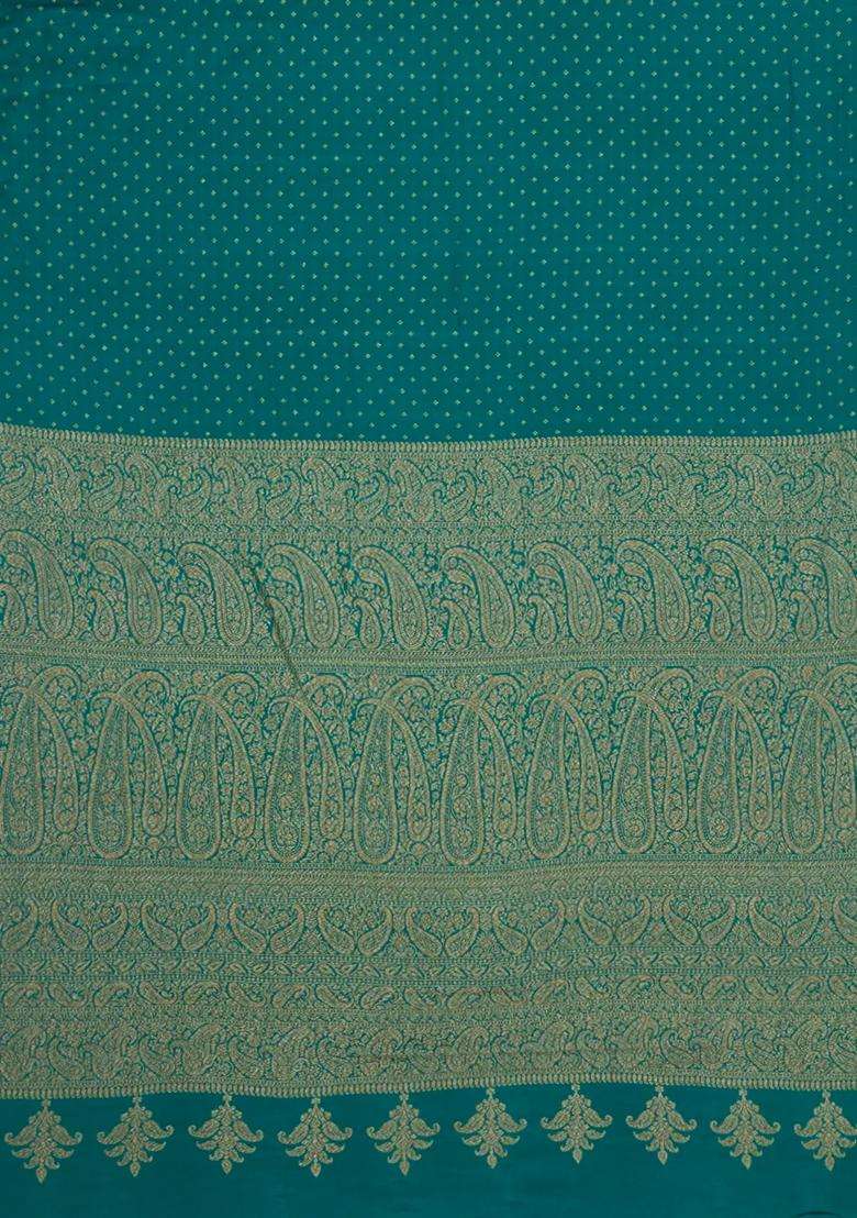 Sea Green Handloom Banarasi Khaddi Georgette Silk Saree With Floral Motifs With Buttas And Brocade Design For Women - Indya