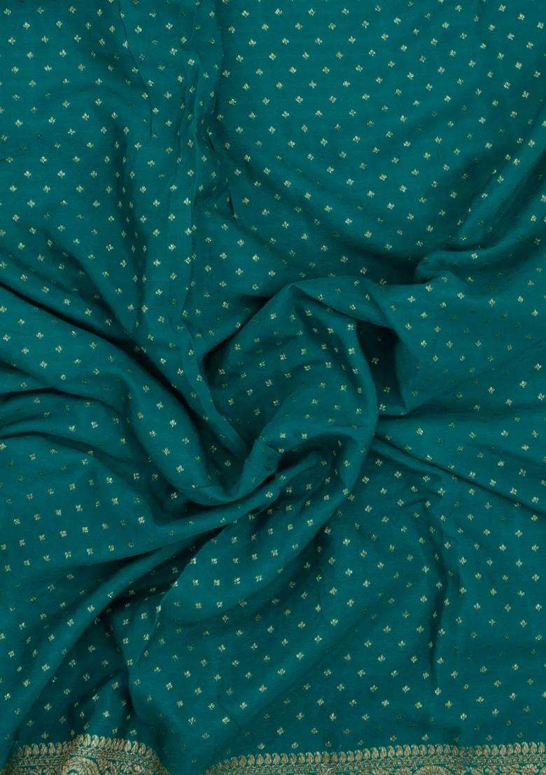 Sea Green Handloom Banarasi Khaddi Georgette Silk Saree With Floral Motifs With Buttas And Brocade Design For Women - Indya