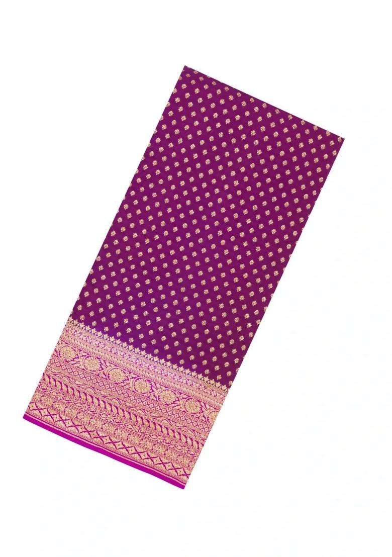 Magenta Handloom Banarasi Khaddi Georgette Silk Saree With Contrast Border With Buttas And Brocade Design For Women - Indya
