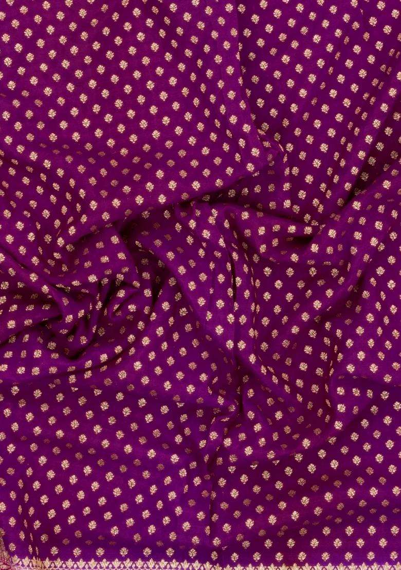 Magenta Handloom Banarasi Khaddi Georgette Silk Saree With Contrast Border With Buttas And Brocade Design For Women - Indya