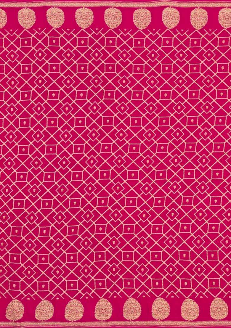 Pink Handloom Banarasi Khaddi Georgette Silk Saree With Floral Motifs With Buttas And Brocade Design For Women - Indya