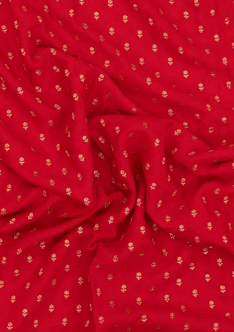Red Handloom Banarasi Khaddi Georgette Silk Saree With Floral Motifs With Buttas And Brocade Design For Women - Indya
