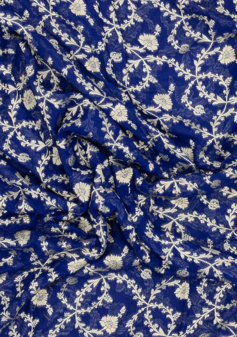 Blue Handloom Banarasi Khaddi Georgette Silk Saree With Contrast Border With Buttas And Brocade Design For Women - Indya