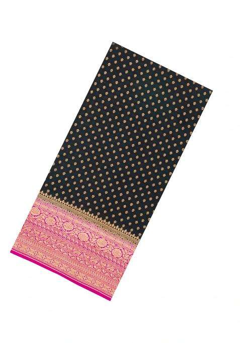 Black Handloom Banarasi Khaddi Georgette Silk Saree With Contrast Border With Buttas And Brocade Design For Women