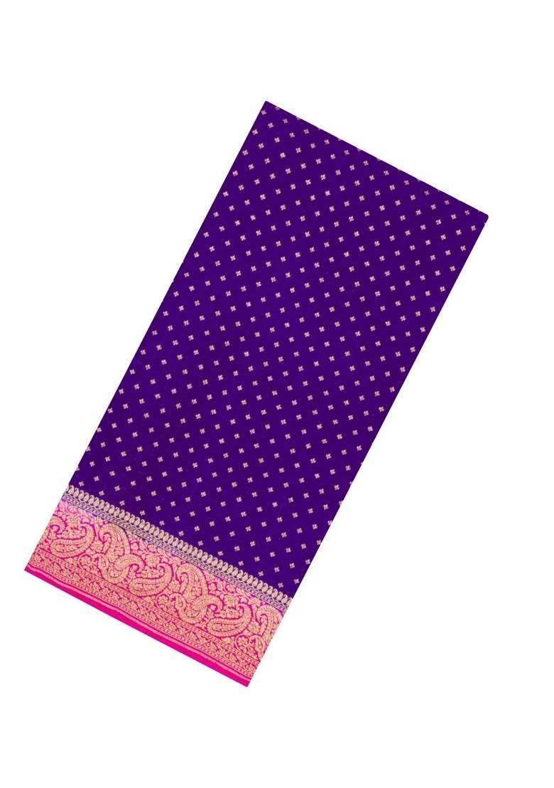 Purple Handloom Banarasi Khaddi Georgette Silk Saree With Contrast Border With Buttas And Brocade Design For Women - Indya