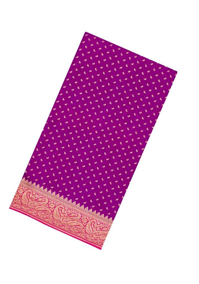 Magenta Handloom Banarasi Khaddi Georgette Silk Saree With Contrast Border With Buttas And Brocade Design For Women - Indya