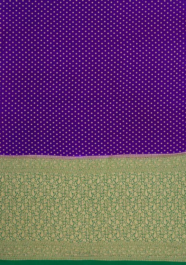 Purple Handloom Banarasi Khaddi Georgette Silk Saree With Contrast Border With Buttas And Brocade Design For Women - Indya