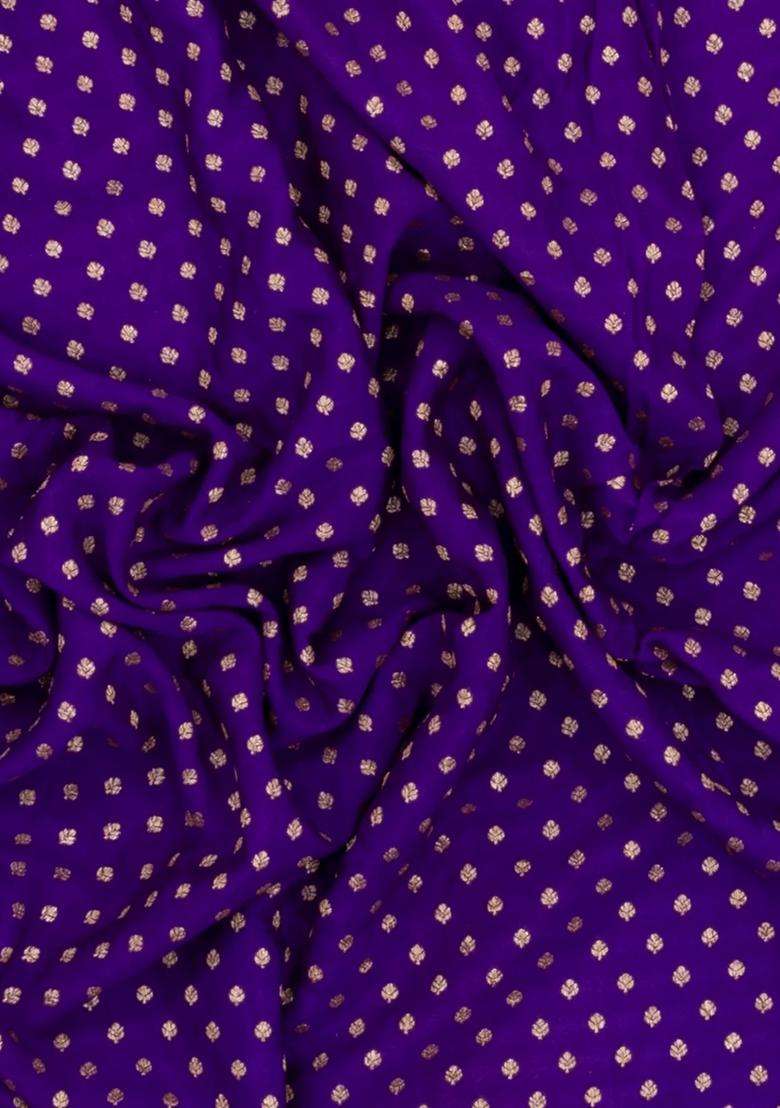 Purple Handloom Banarasi Khaddi Georgette Silk Saree With Contrast Border With Buttas And Brocade Design For Women - Indya