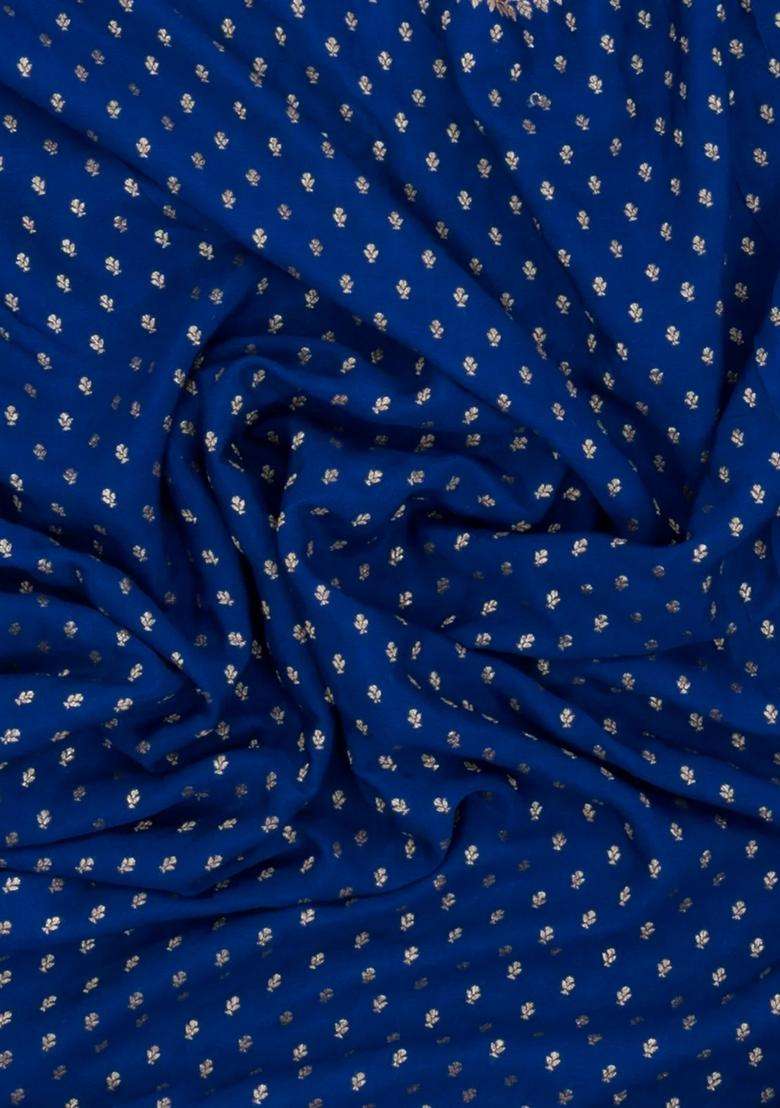 Blue Handloom Banarasi Khaddi Georgette Silk Saree With Contrast Border With Buttas And Brocade Design For Women - Indya