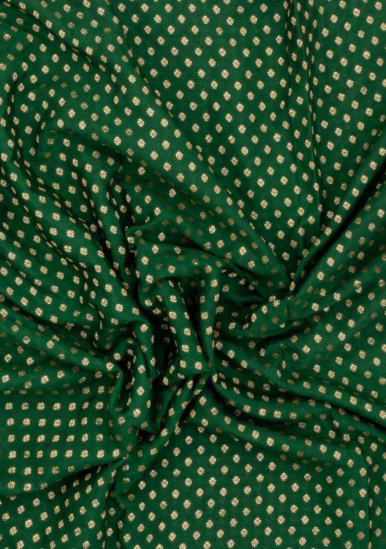 Green Handloom Banarasi Khaddi Georgette Silk Saree With Contrast Border With Buttas And Brocade Design For Women - Indya