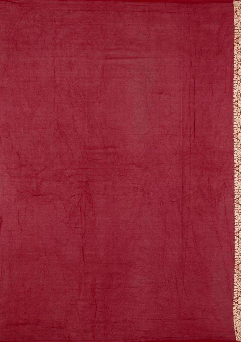 Maroon Handloom Banarasi Khaddi Georgette Silk Saree With Floral Motifs With Buttas And Brocade Design For Women - Indya