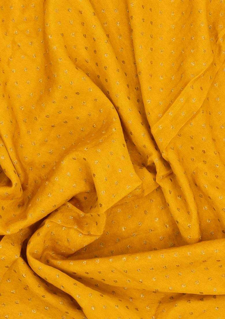 Mustard Handloom Banarasi Khaddi Georgette Silk Saree With Contrast Border With Buttas And Brocade Design For Women - Indya