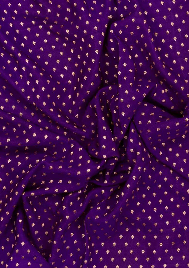 Purple Handloom Banarasi Khaddi Georgette Silk Saree With Contrast Border With Buttas And Brocade Design For Women - Indya