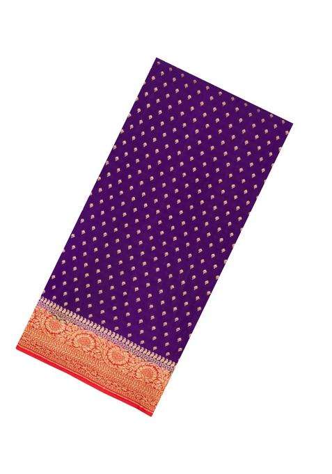 Purple Handloom Banarasi Khaddi Georgette Silk Saree With Contrast Border With Buttas And Brocade Design For Women