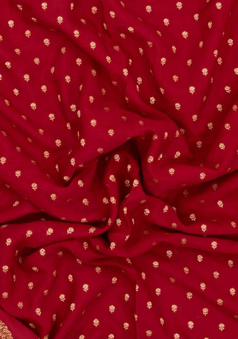 Crimson Handloom Banarasi Khaddi Georgette Silk Saree With Floral Motifs With Buttas And Brocade Design For Women - Indya
