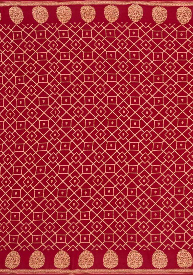 Crimson Handloom Banarasi Khaddi Georgette Silk Saree With Floral Motifs With Buttas And Brocade Design For Women - Indya
