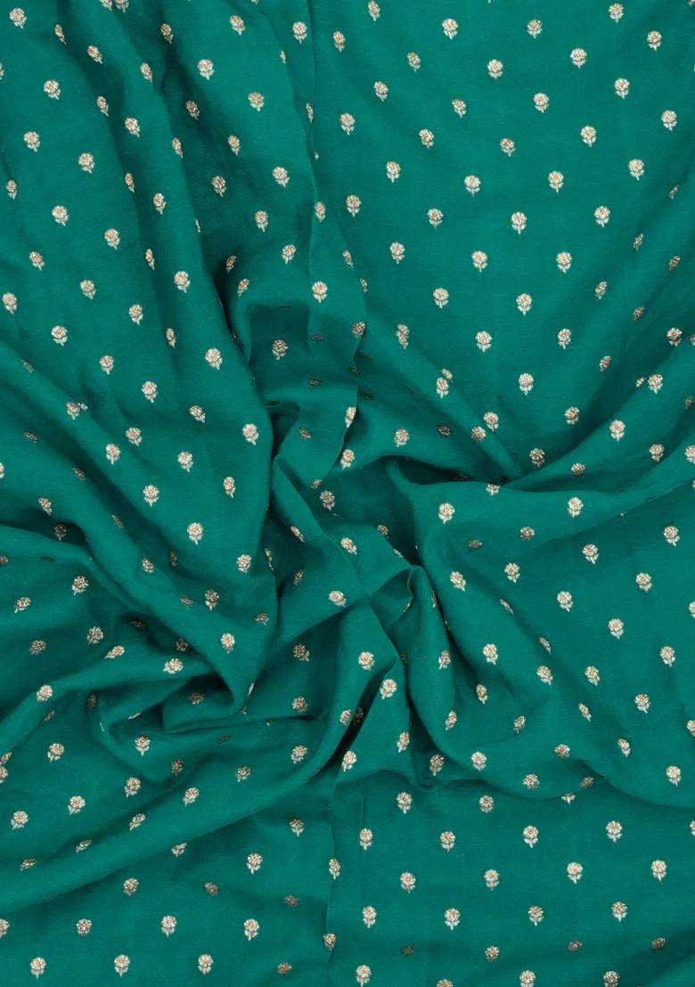Aquamarine Handloom Banarasi Khaddi Georgette Silk Saree With Floral Motifs With Buttas And Brocade Design For Women - Indya