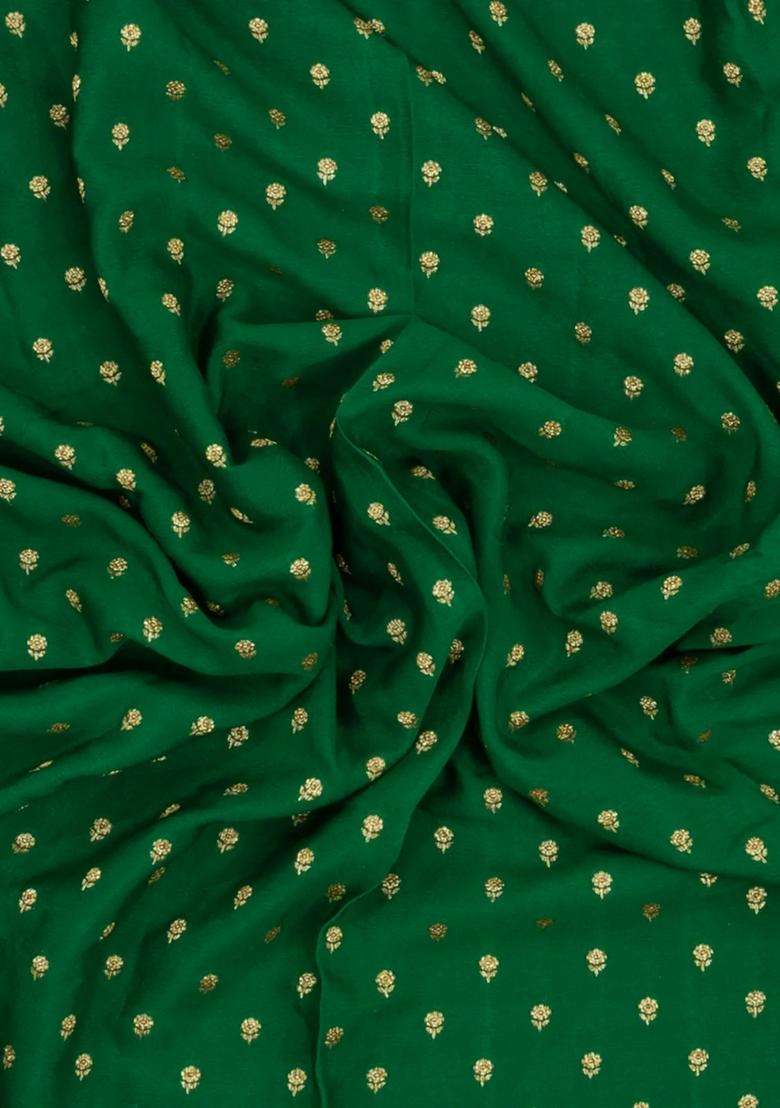 Green Handloom Banarasi Khaddi Georgette Silk Saree With Floral Motifs With Buttas And Brocade Design For Women - Indya