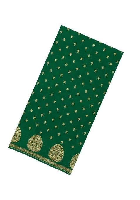 Green Handloom Banarasi Khaddi Georgette Silk Saree With Floral Motifs With Buttas And Brocade Design For Women